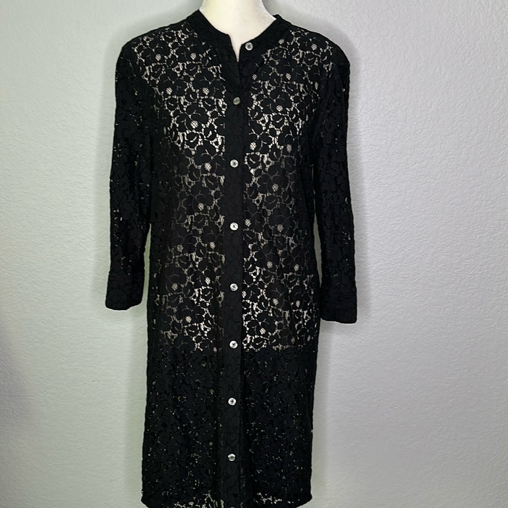 DKNYC Navy Lace Button Front Dress Tunic Oversized XS